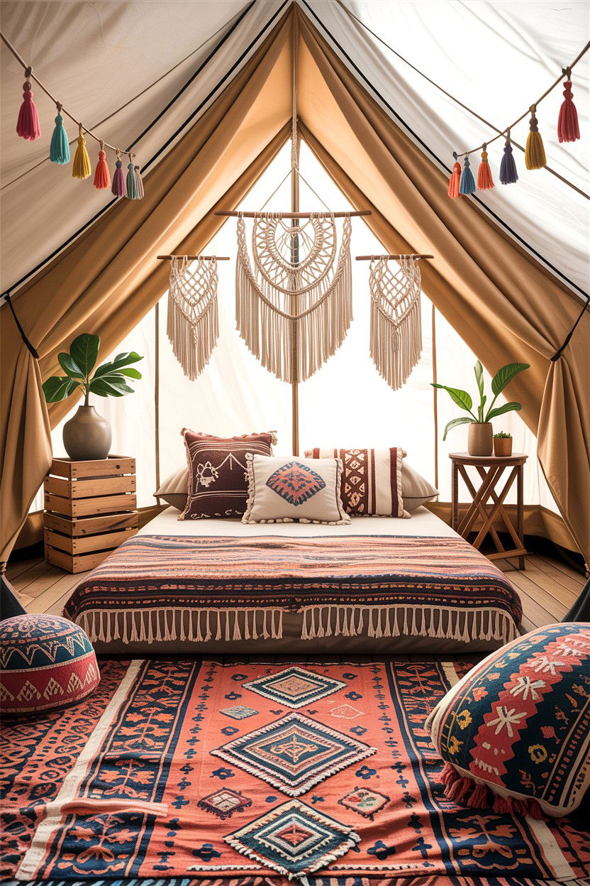 Boho Canvas Tent - 30 camping bedroom ideas