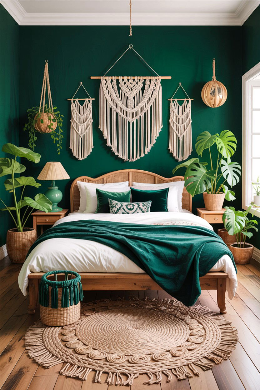 Boho Emerald Green Bedroom - 30 emerald bedroom ideas