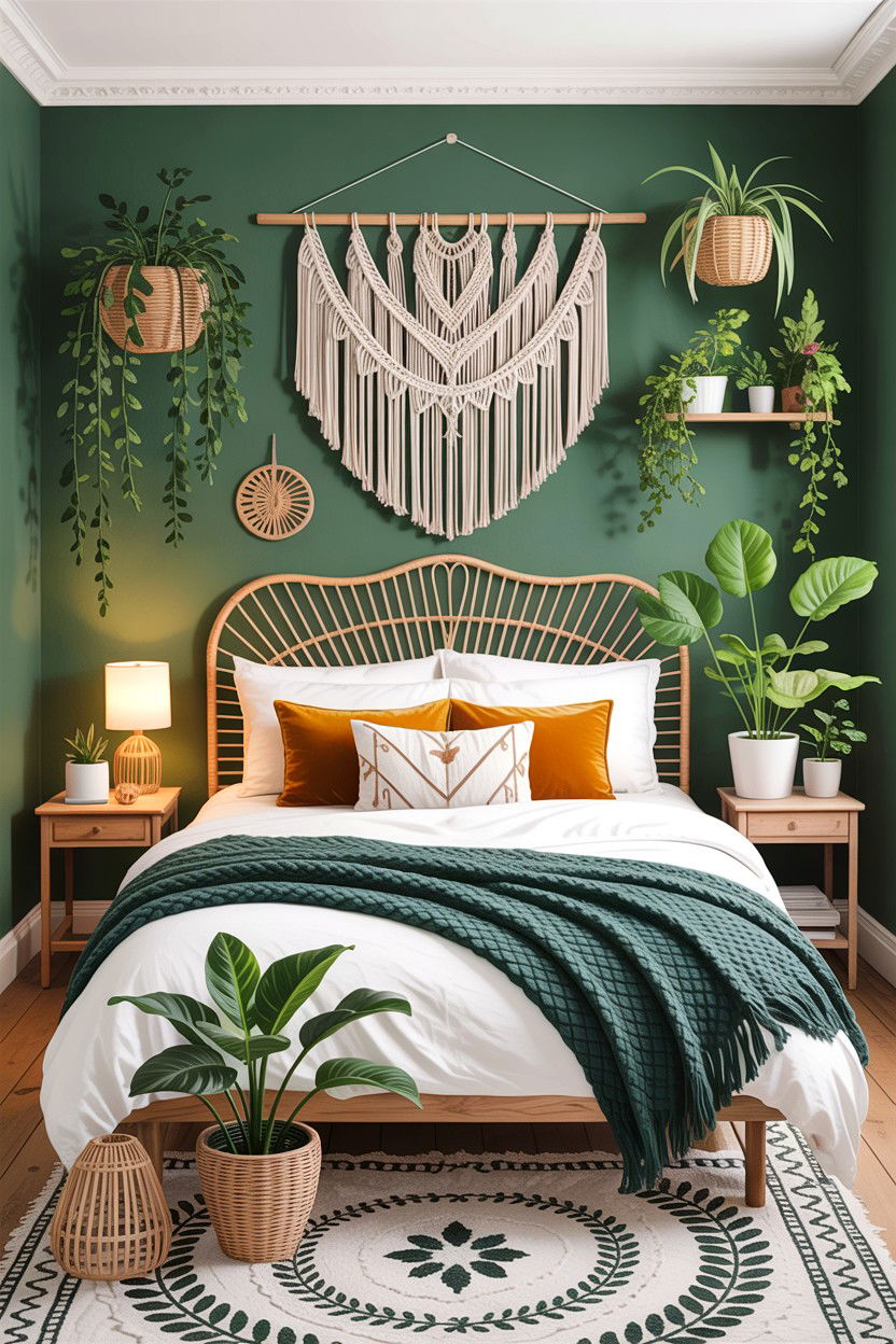 Boho Green Bedroom - 30 scandinavian green bedroom ideas