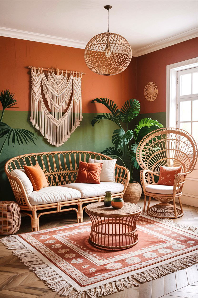 Boho Living Room Rattan Furniture - 30 handwoven living room ideas