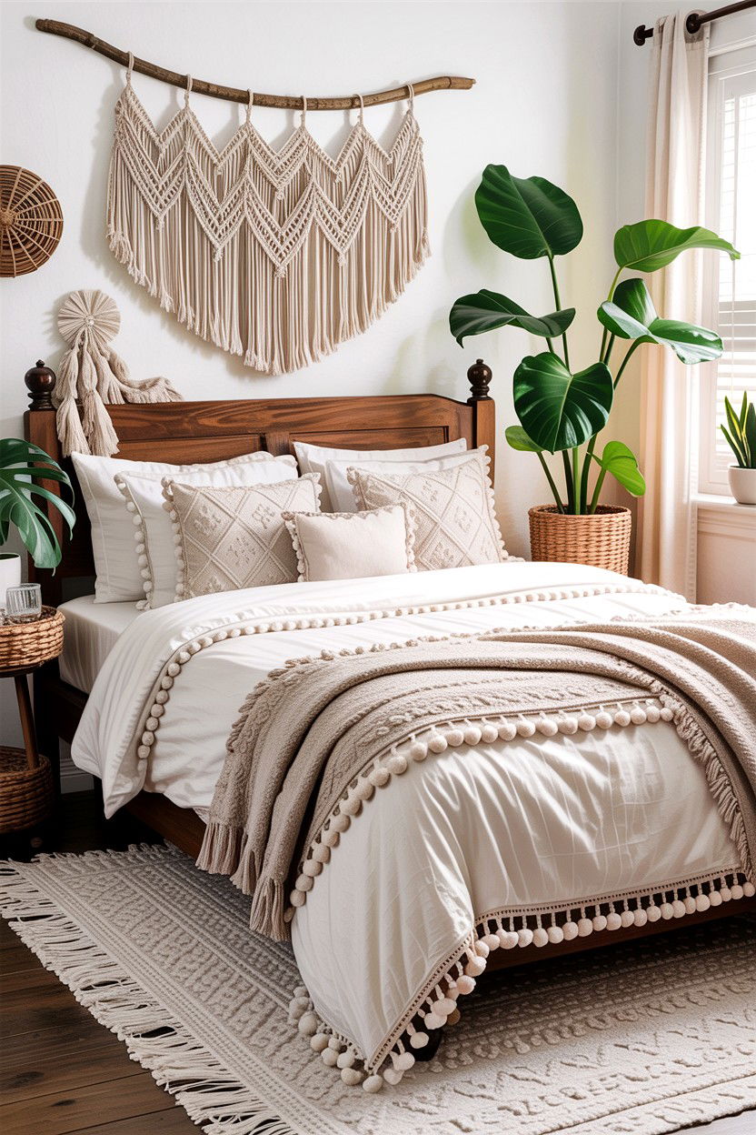 Boho Pom Pom Bed Skirt - 30 bedroom dust ruffles