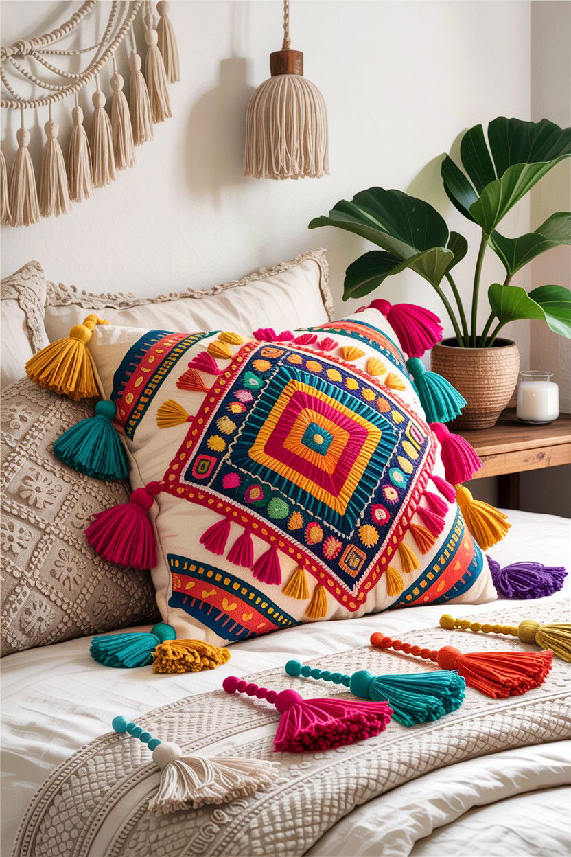 Boho Tassel Pillow - 30 bedroom throw pillows