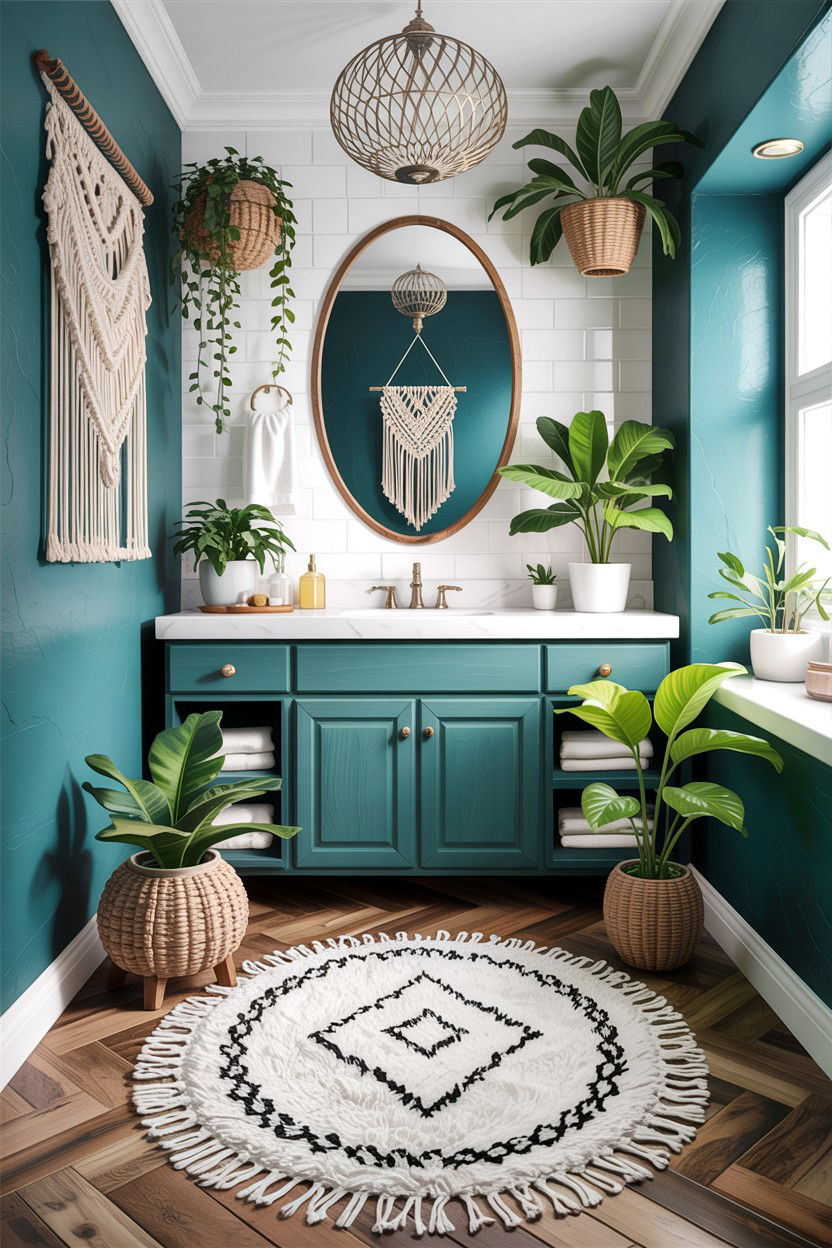 Boho Teal Bathroom White Rugs - 30 teal and white bathroom ideas