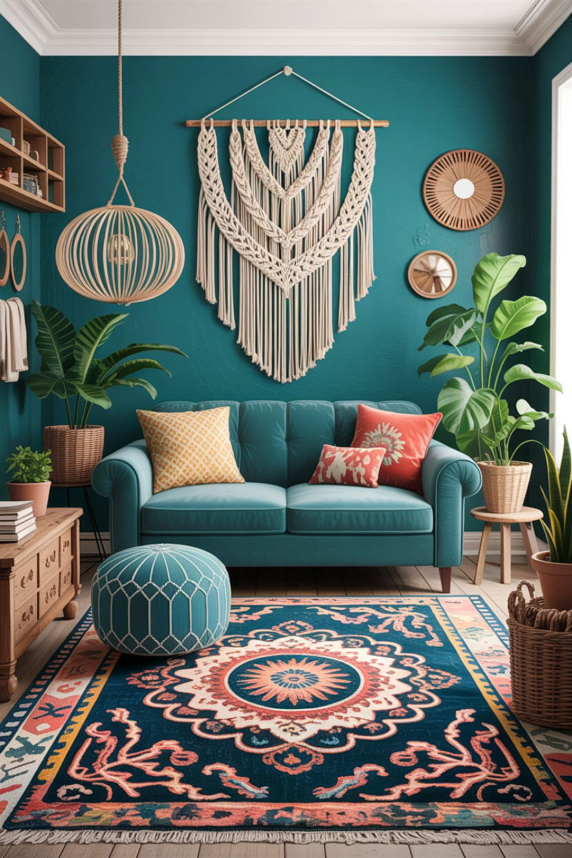 Boho Teal Living Room - 30 teal living room design ideas