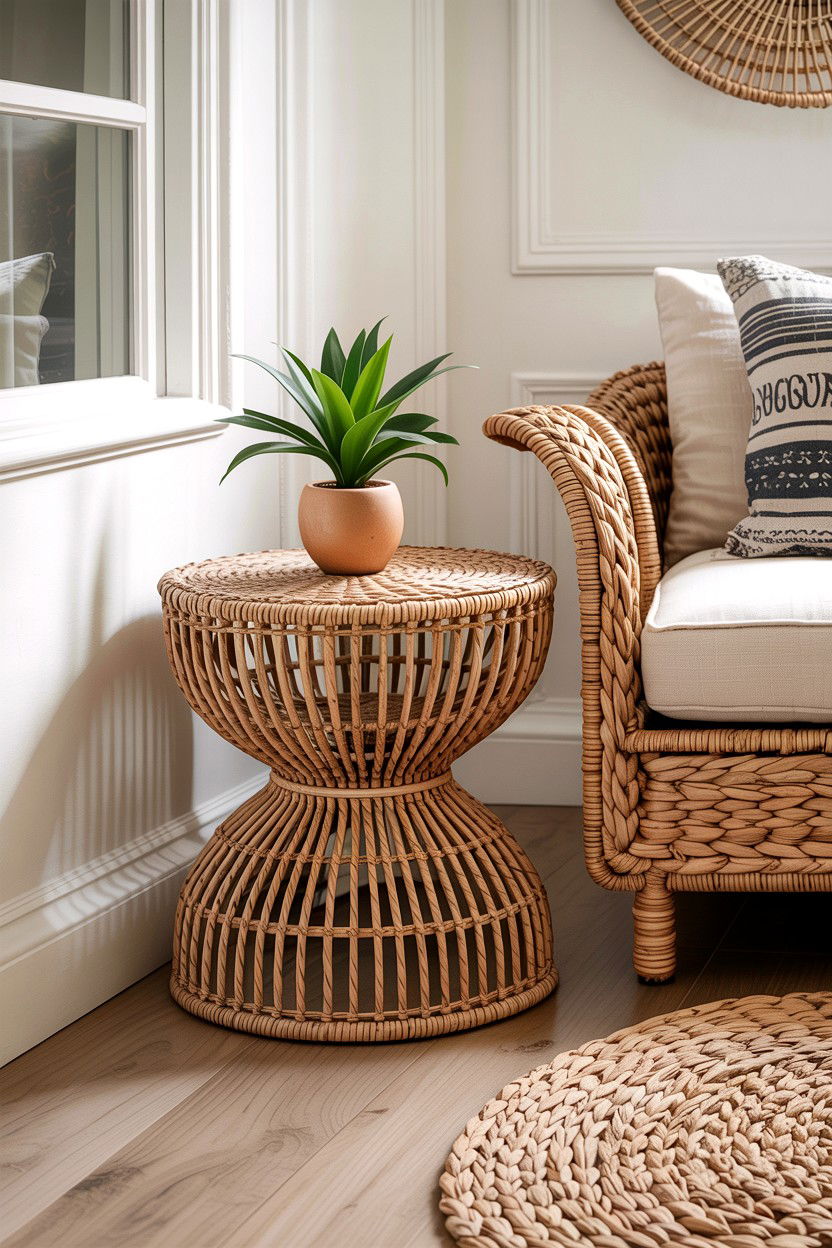 Boho Woven Side Table - 30 living room accent table ideas