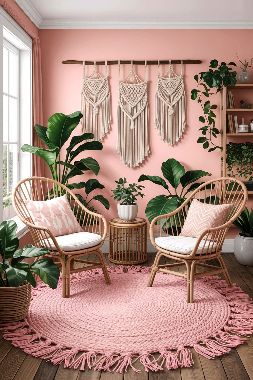 Boho blush pink living room - 30 blush pink living room ideas