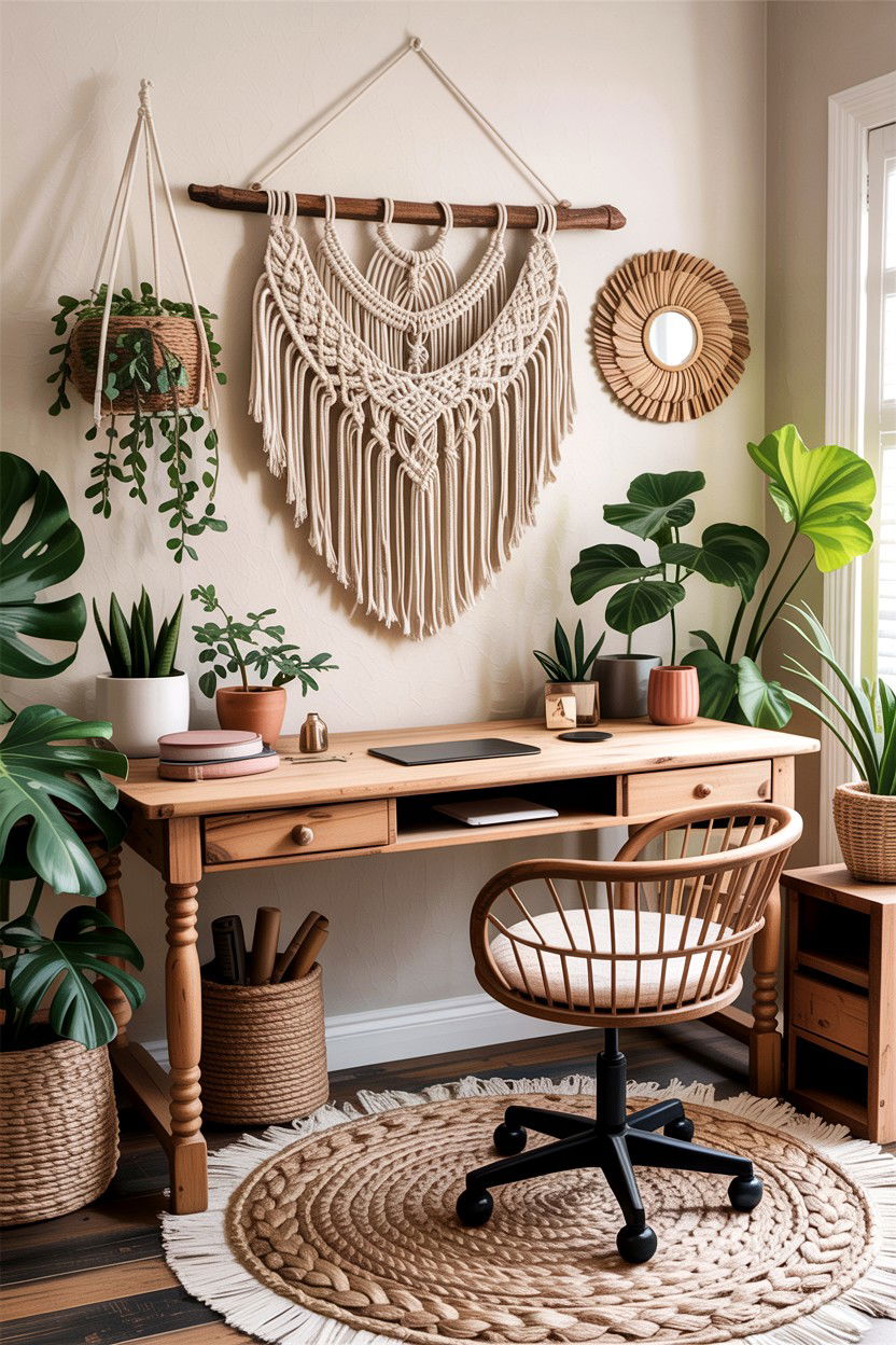 Boho desk decor - 30 bedroom workspace ideas