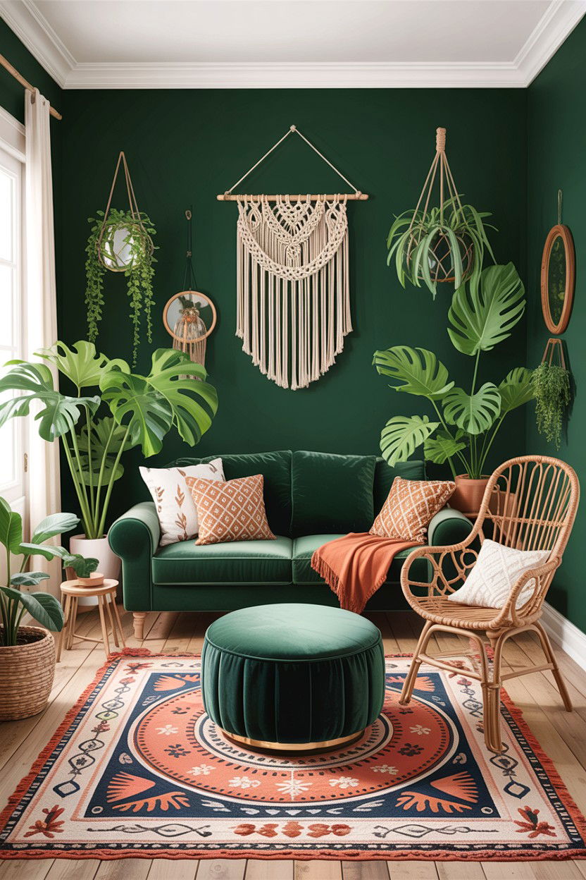 Boho forest green eclectic - 30 forest green living room ideas