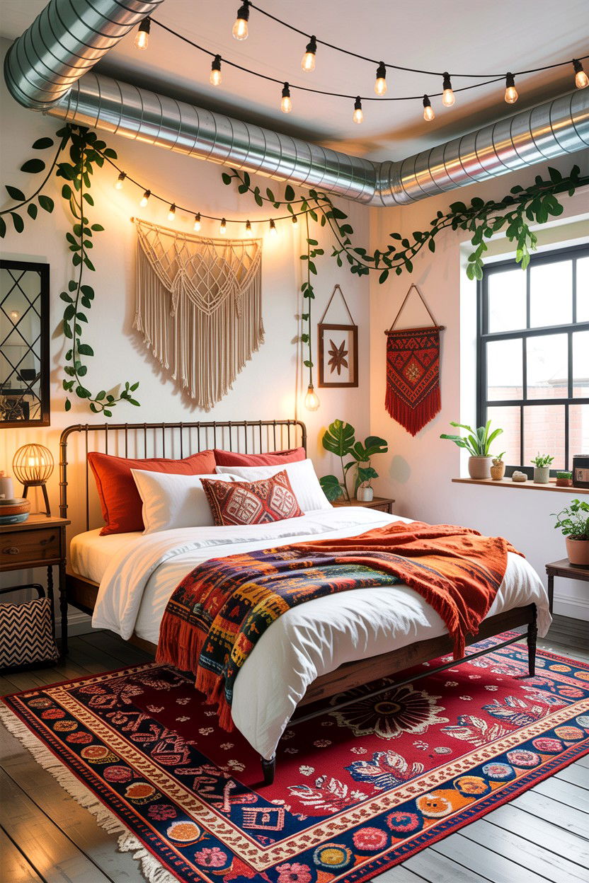 Boho industrial bedroom - 30 exposed ductwork bedroom ideas