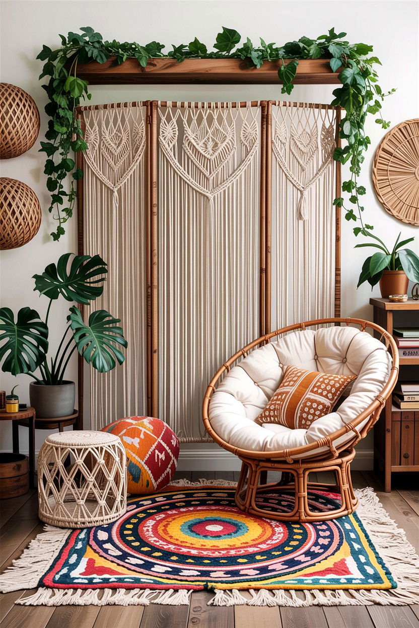 Boho macrame room divider hanging - 30 living room curtain dividers