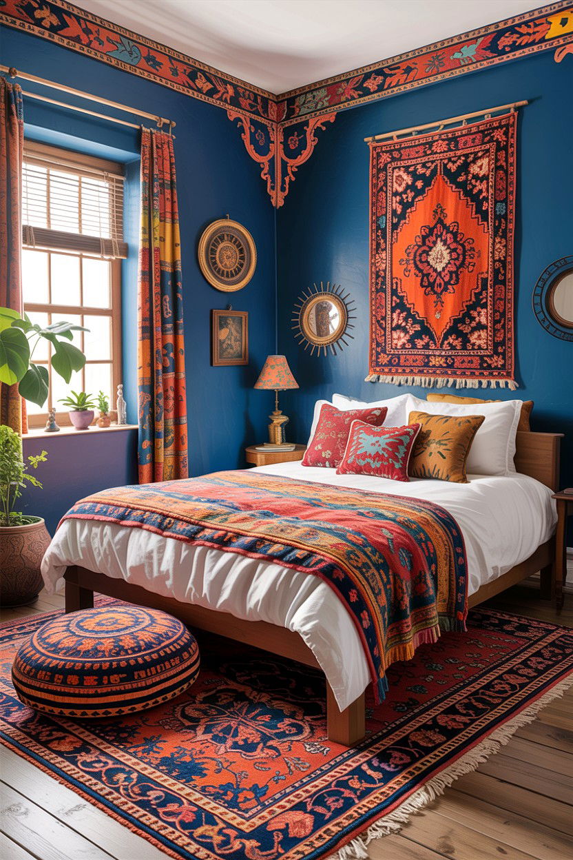 Boho multi color bedroom - 30 colorful bedroom ideas
