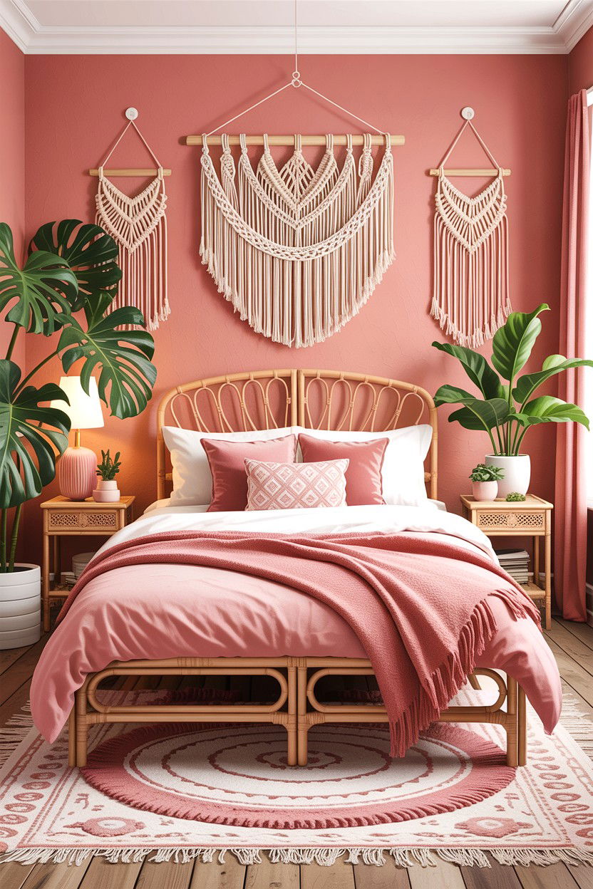 Boho pink bedroom - 30 bedroom pink walls