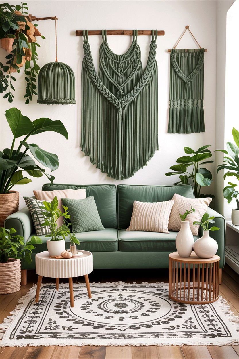 Boho sage green living room decor - 30 sage and white living room ideas