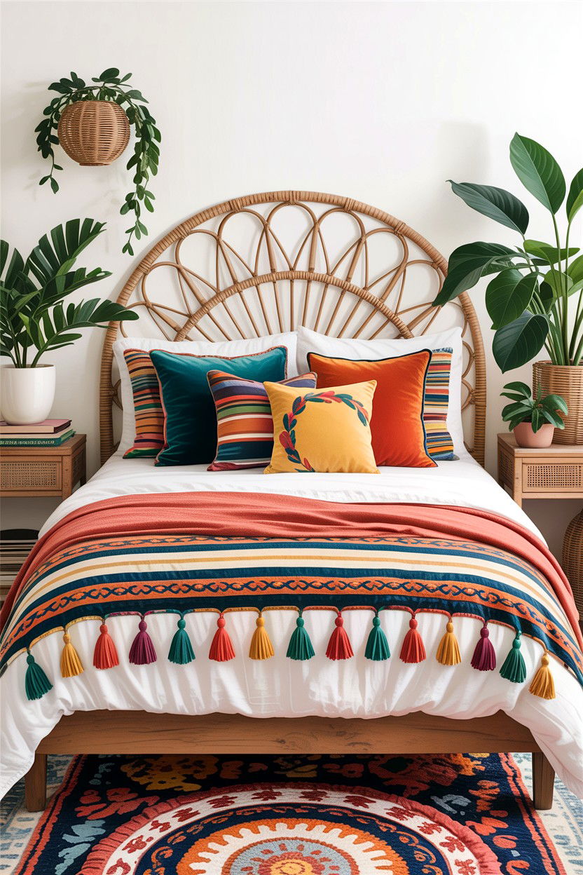 Boho striped bedding set - 30 bedroom striped bedding ideas