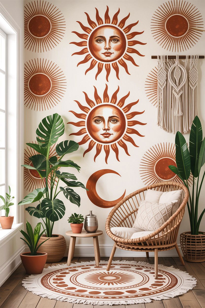 Boho sun wallpaper - 30 bedroom accent wall wallpapers
