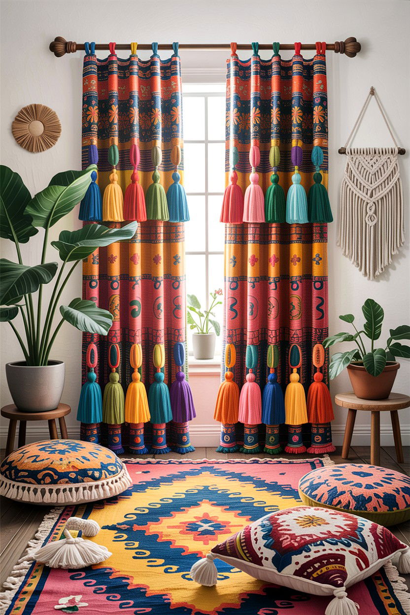 Boho tassel curtains - 30 living room curtains