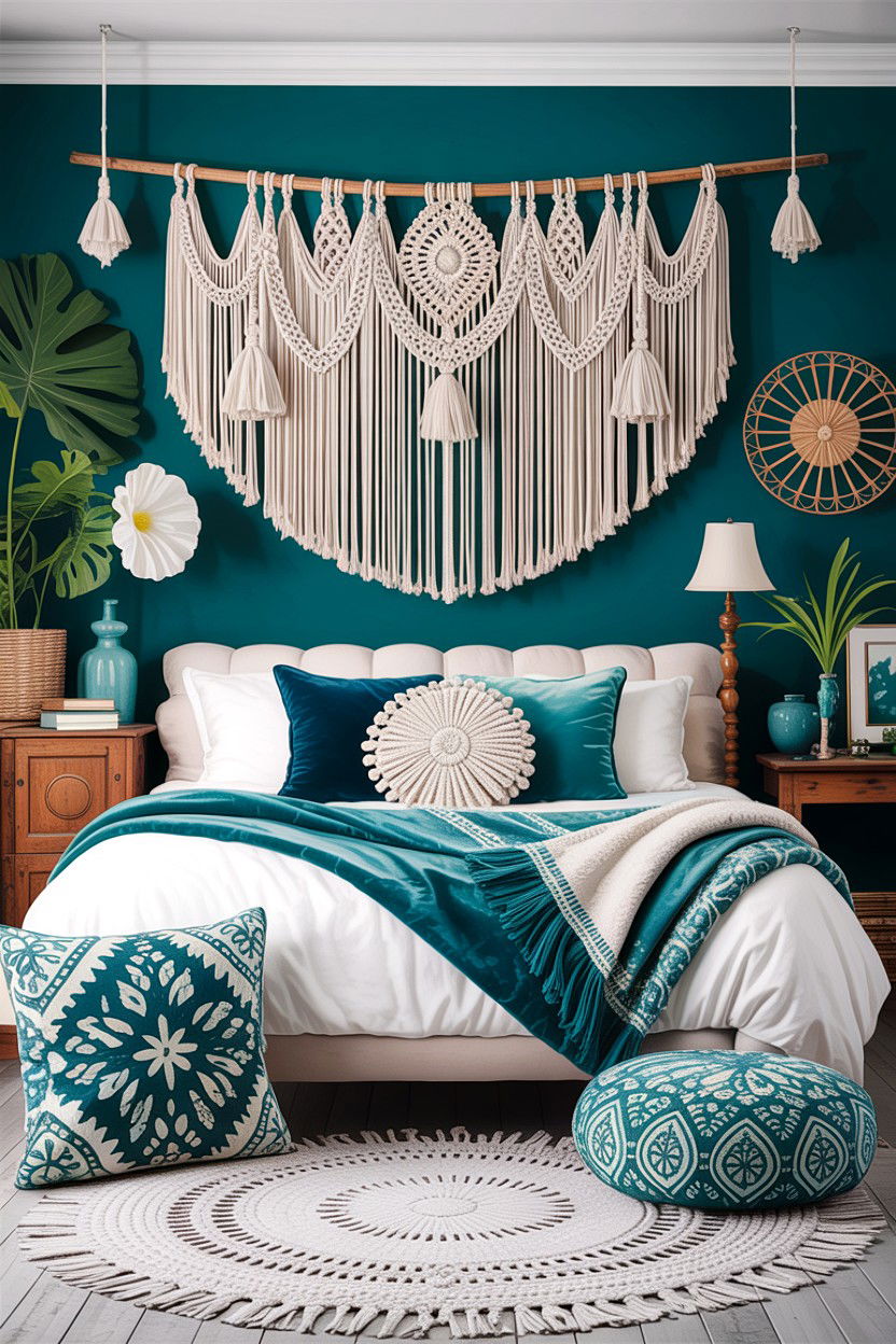 Boho teal and white decor - 30 teal and white bedroom ideas