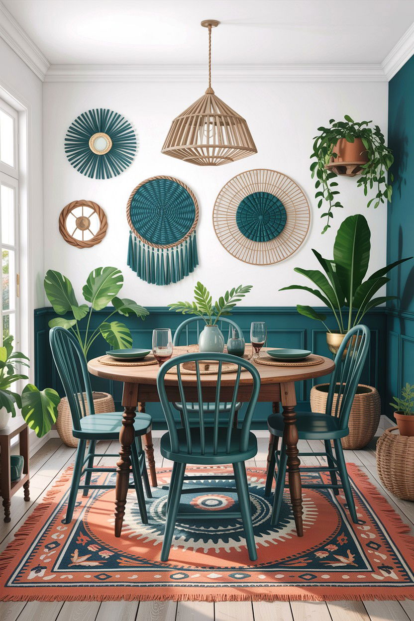 Boho teal dining room - 30 teal and white dining room ideas