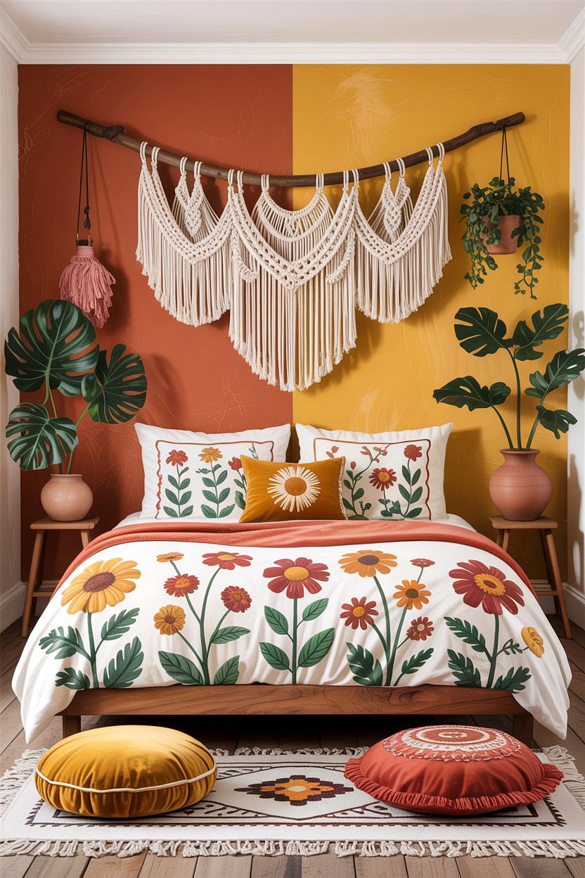 Boho wildflower bedding - 30 bedroom floral bedding ideas