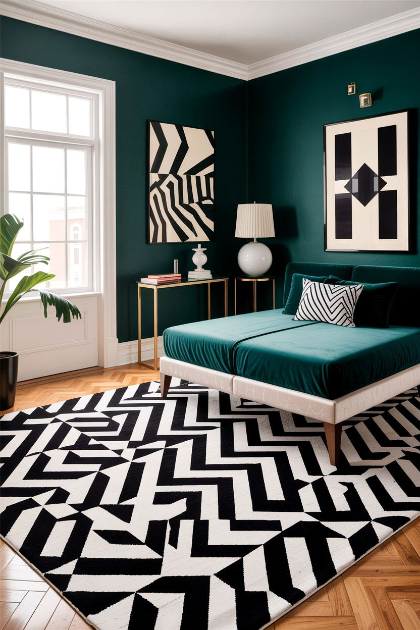 Bold Geometric Area Rug - 30 dramatic bedroom ideas