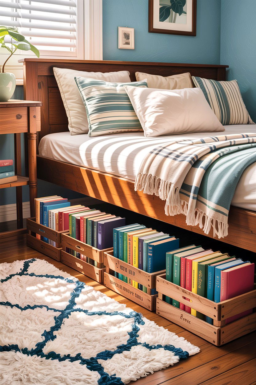 Book storage under bed - 30 bedroom under bed storage ideas