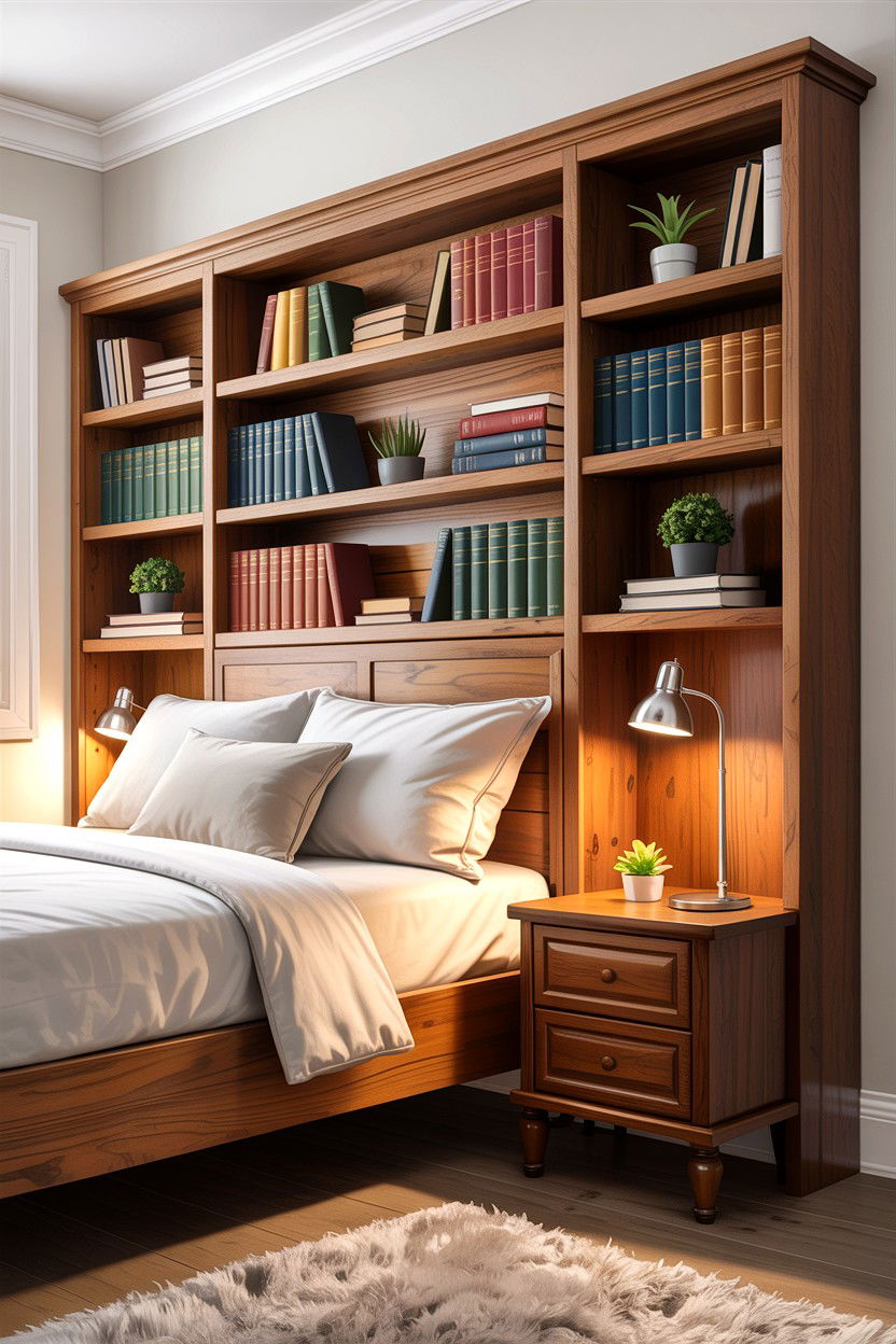 Bookcase Headboard - 30 bedroom storage headboards