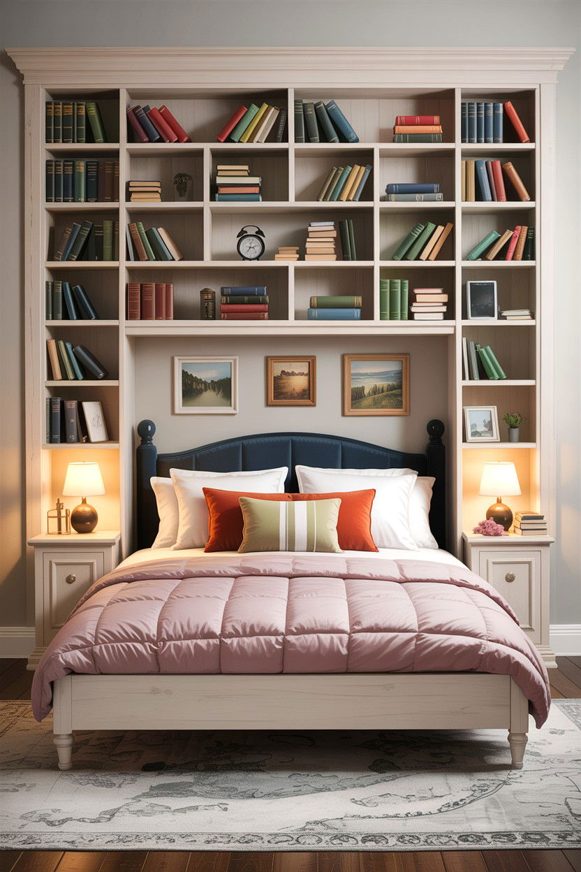 Bookcase Headboard - 30 bedroom DIY headboard ideas