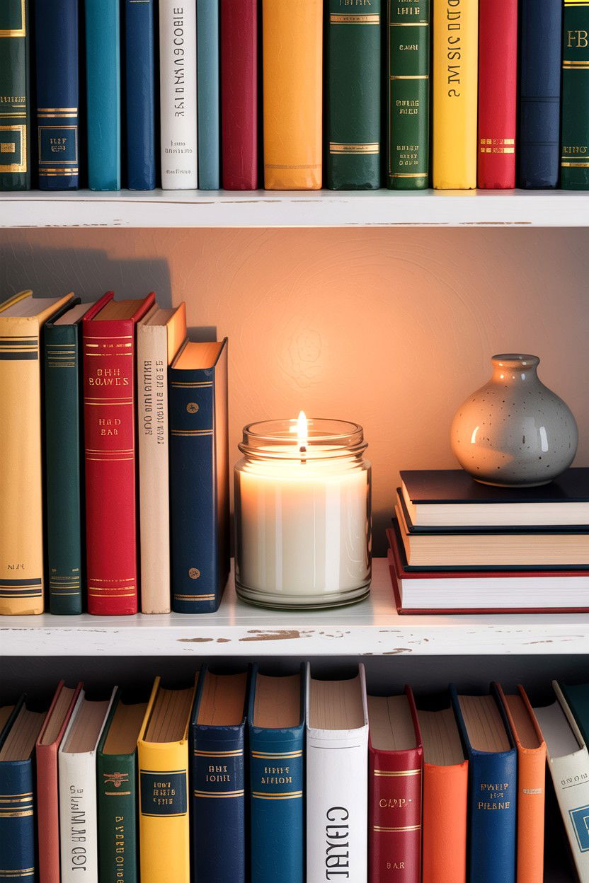 Bookshelf Candle Accent - 30 bedroom candle ideas
