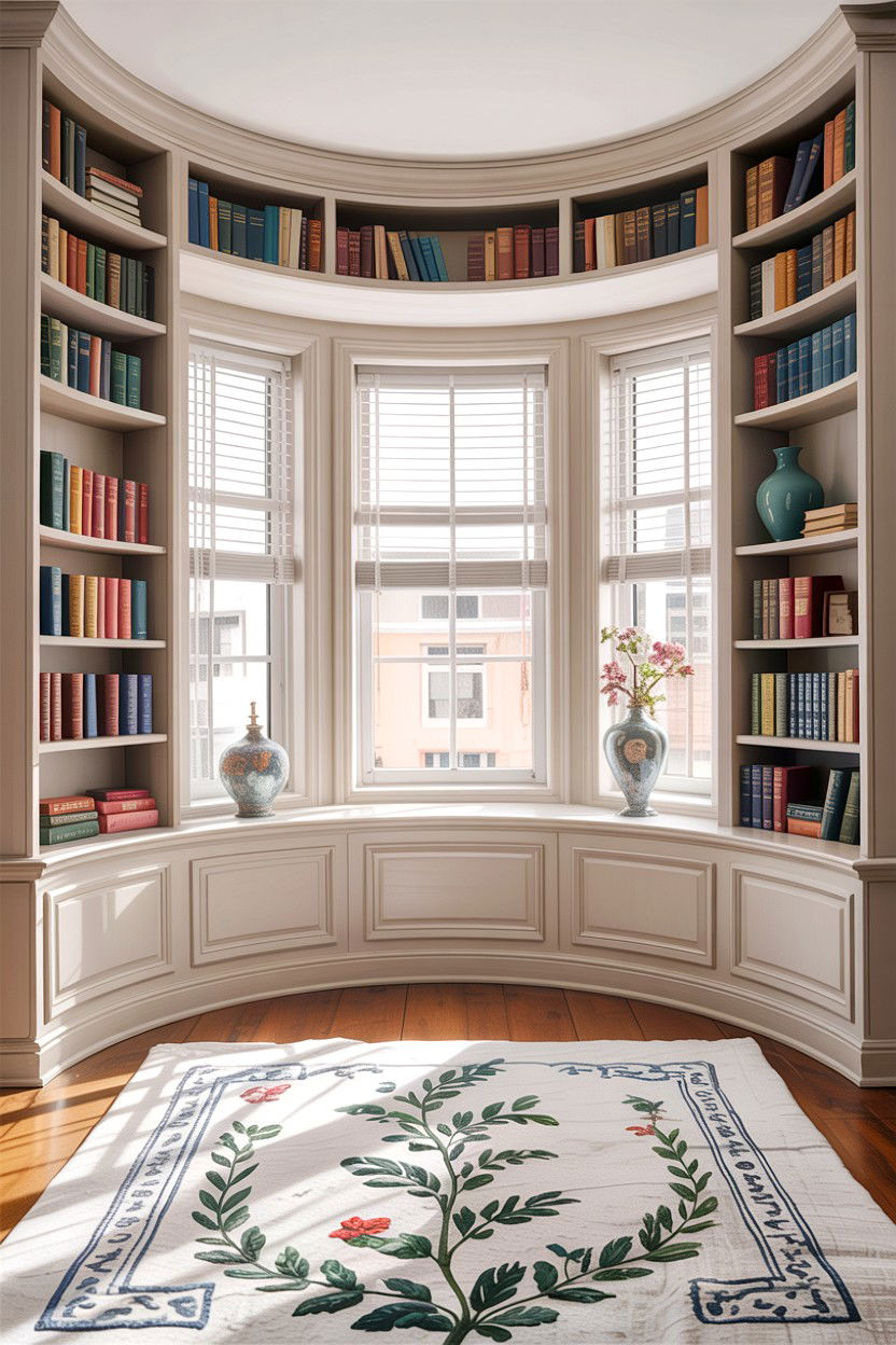 Bookshelf around window - 30 bedroom bay window ideas