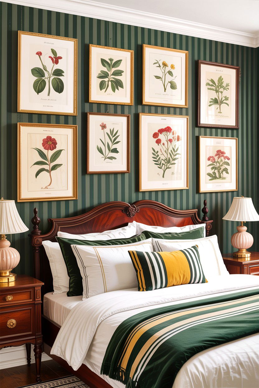 Botanical Art Gallery Wall - 30 grandmillennial bedroom ideas