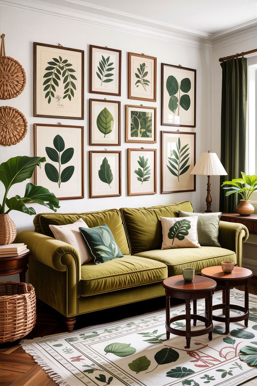 Botanical print living room - 30 jungle living room ideas
