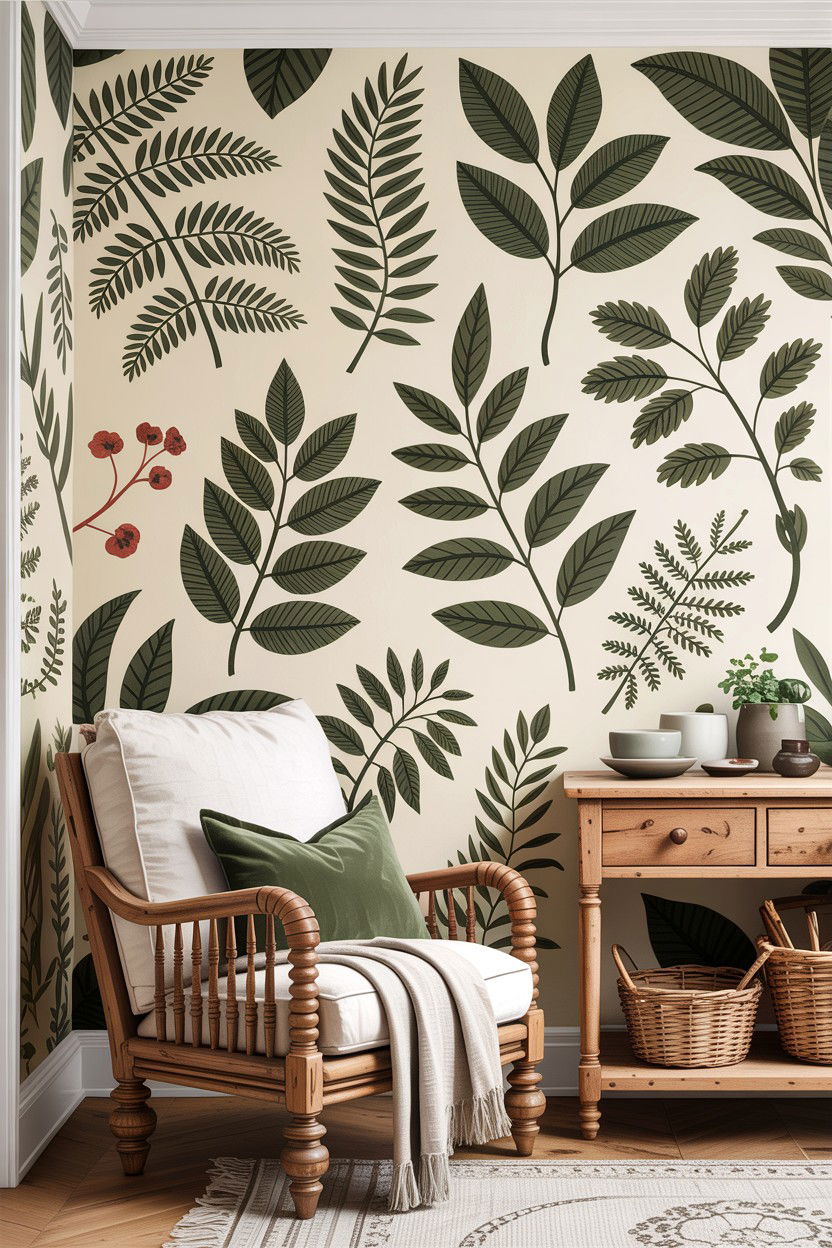 Botanical print wallpaper - 30 bedroom accent wall wallpapers