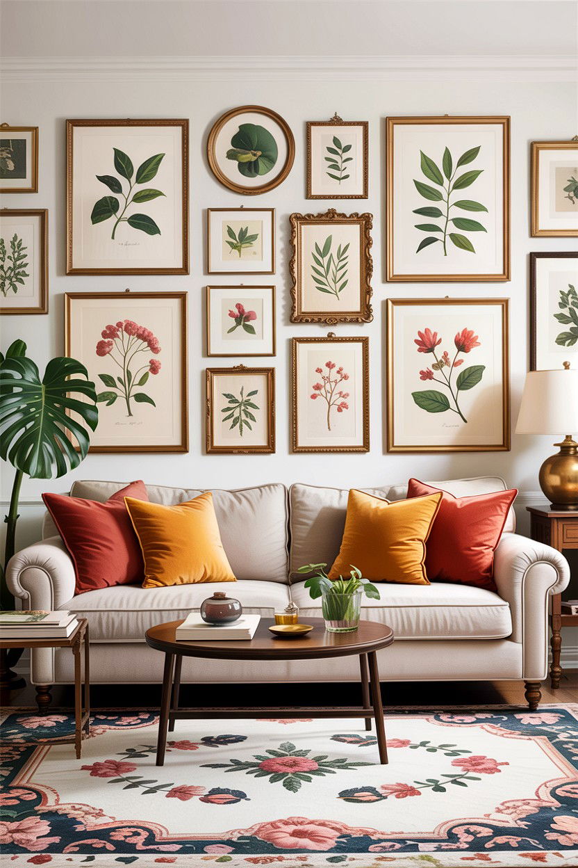 Botanical prints - 30 grandmillennial living room ideas