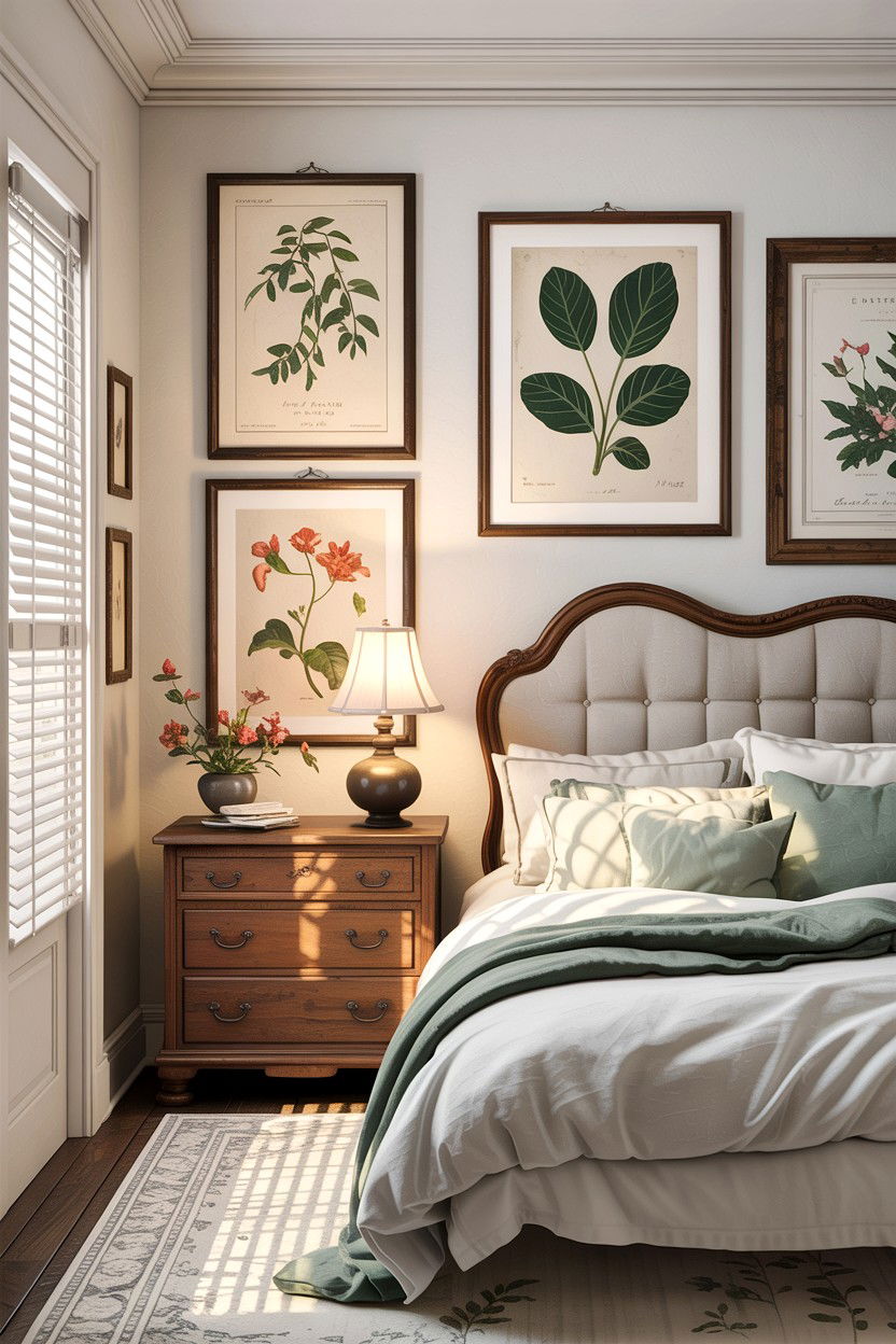 Botanical wall art bedroom - 30 rustic cream bedroom ideas
