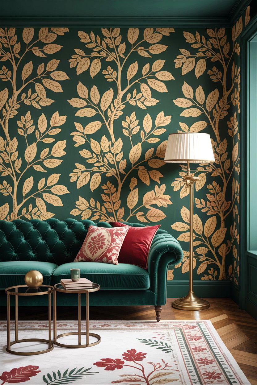 Botanical wallpaper - 30 garden themed living room ideas