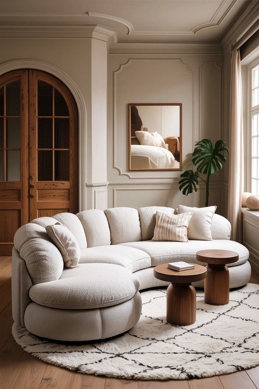Boucle Sectional Curved Sofa - 30 living room curved sofa ideas