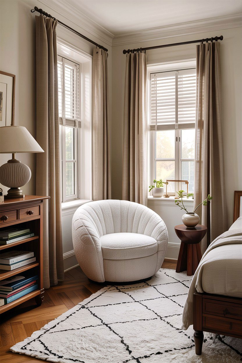 Boucle chair - 30 cozy texture bedroom ideas