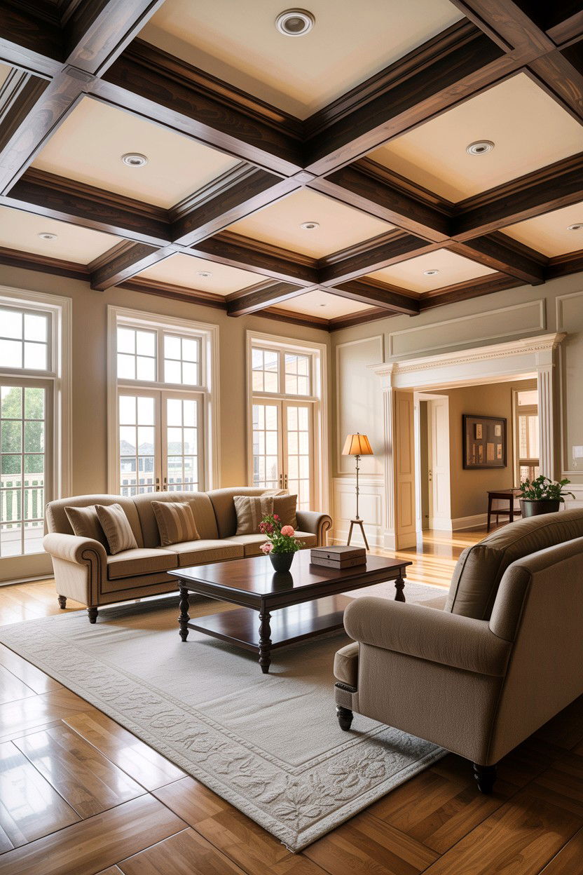 Box Beam Ceiling - 30 living room custom woodwork ideas