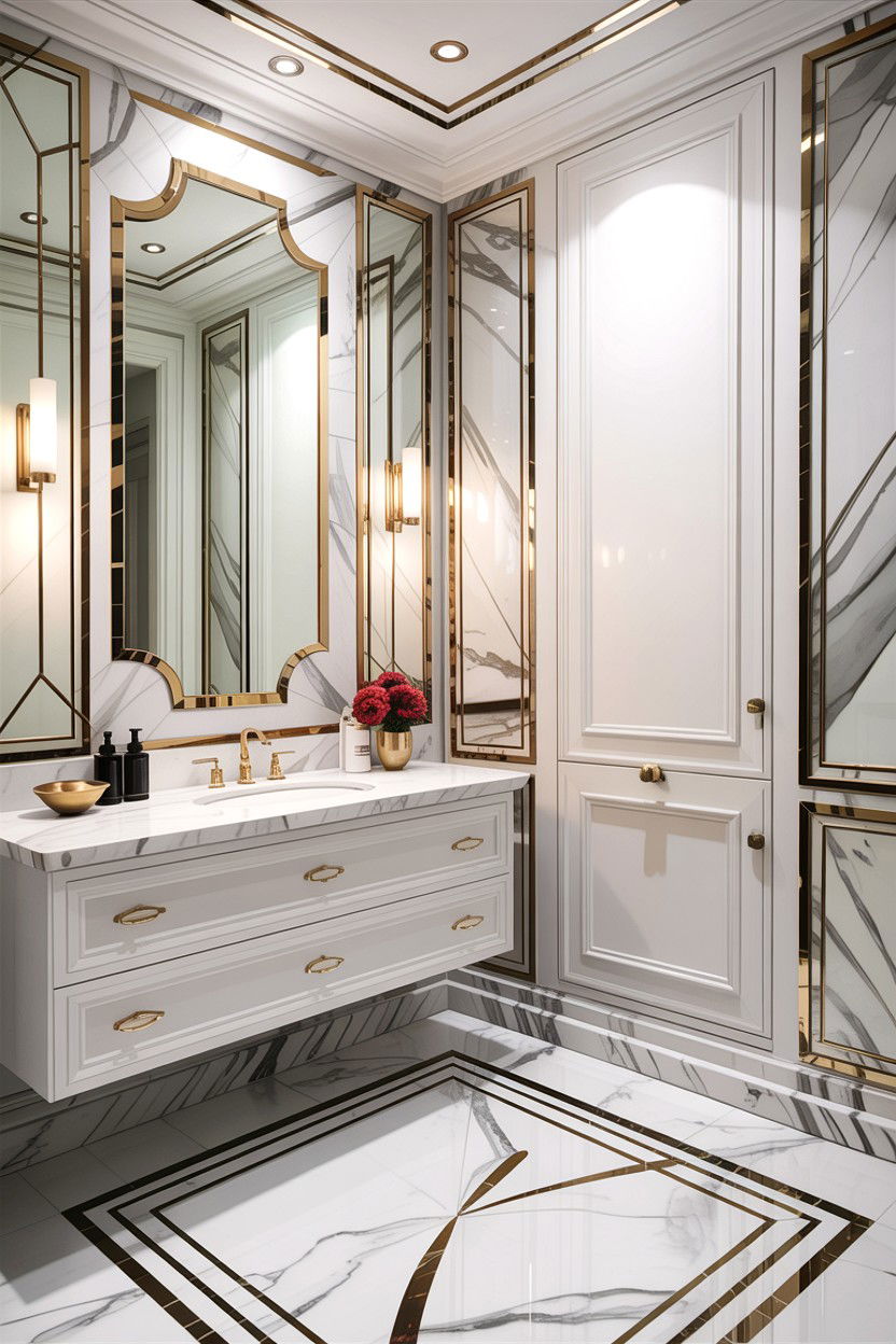 Brass Inlay Marble Tile - 30 accent tile bathroom ideas
