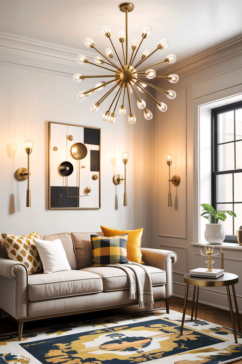 Brass Light Fixtures - 30 fixer upper living room ideas