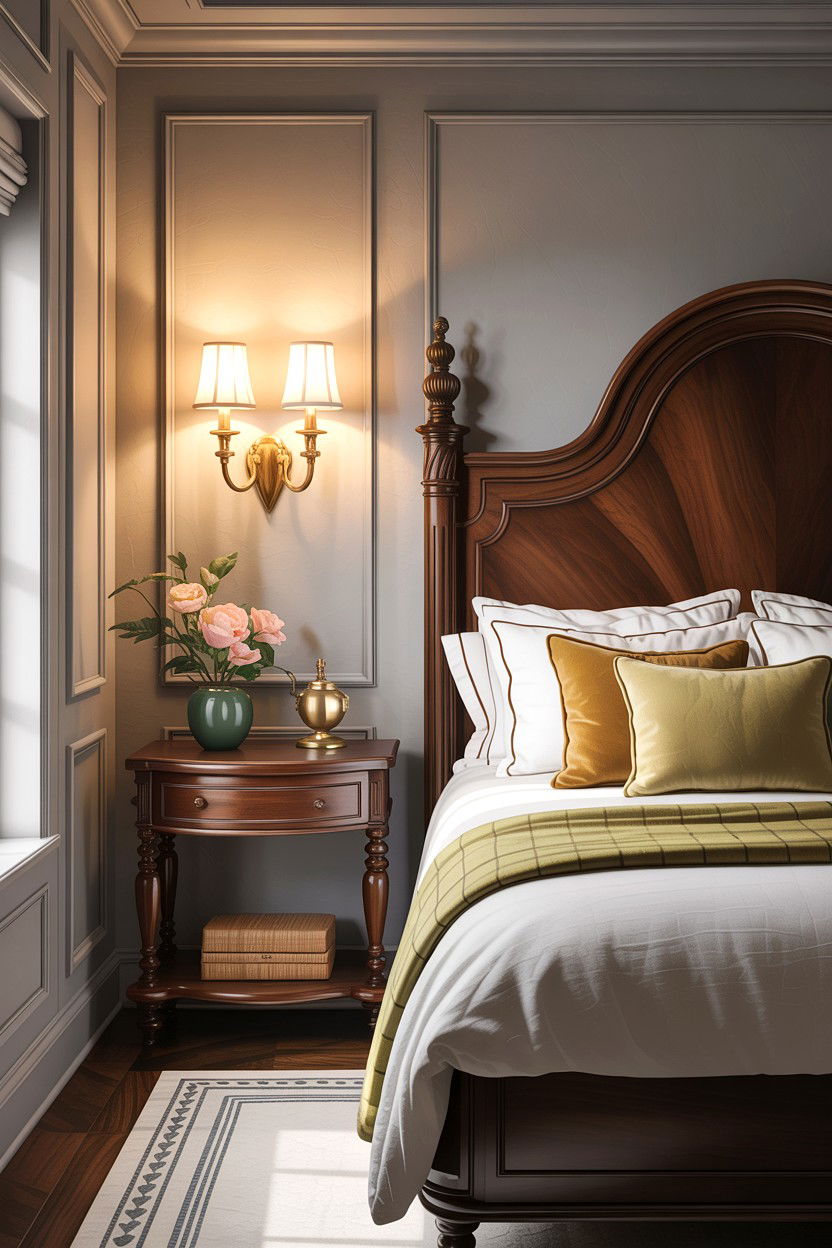 Brass Lighting And Dark Wood - 30 British colonial bedroom ideas