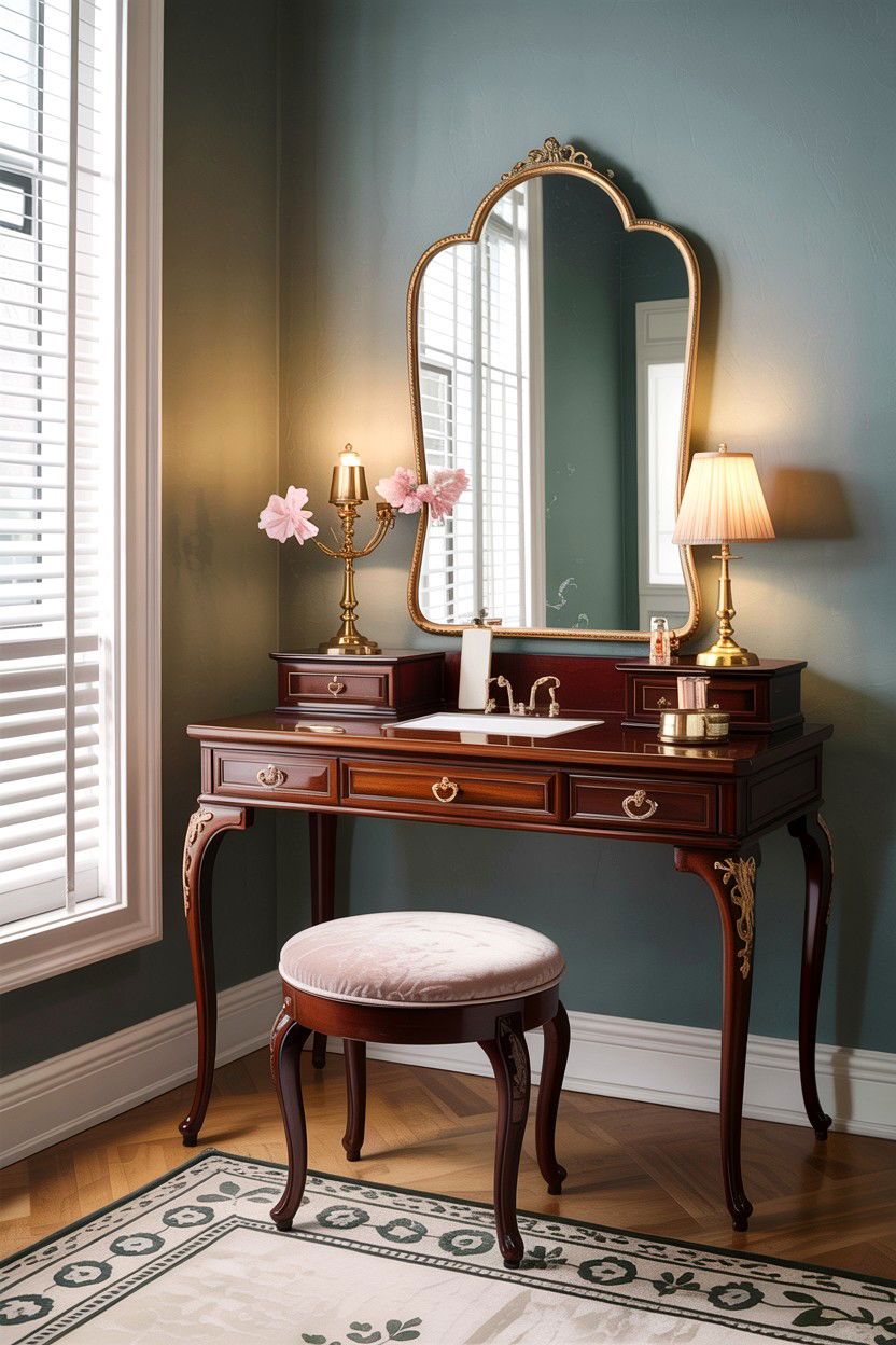 Brass accent vintage vanity - 30 bedroom vintage vanity ideas