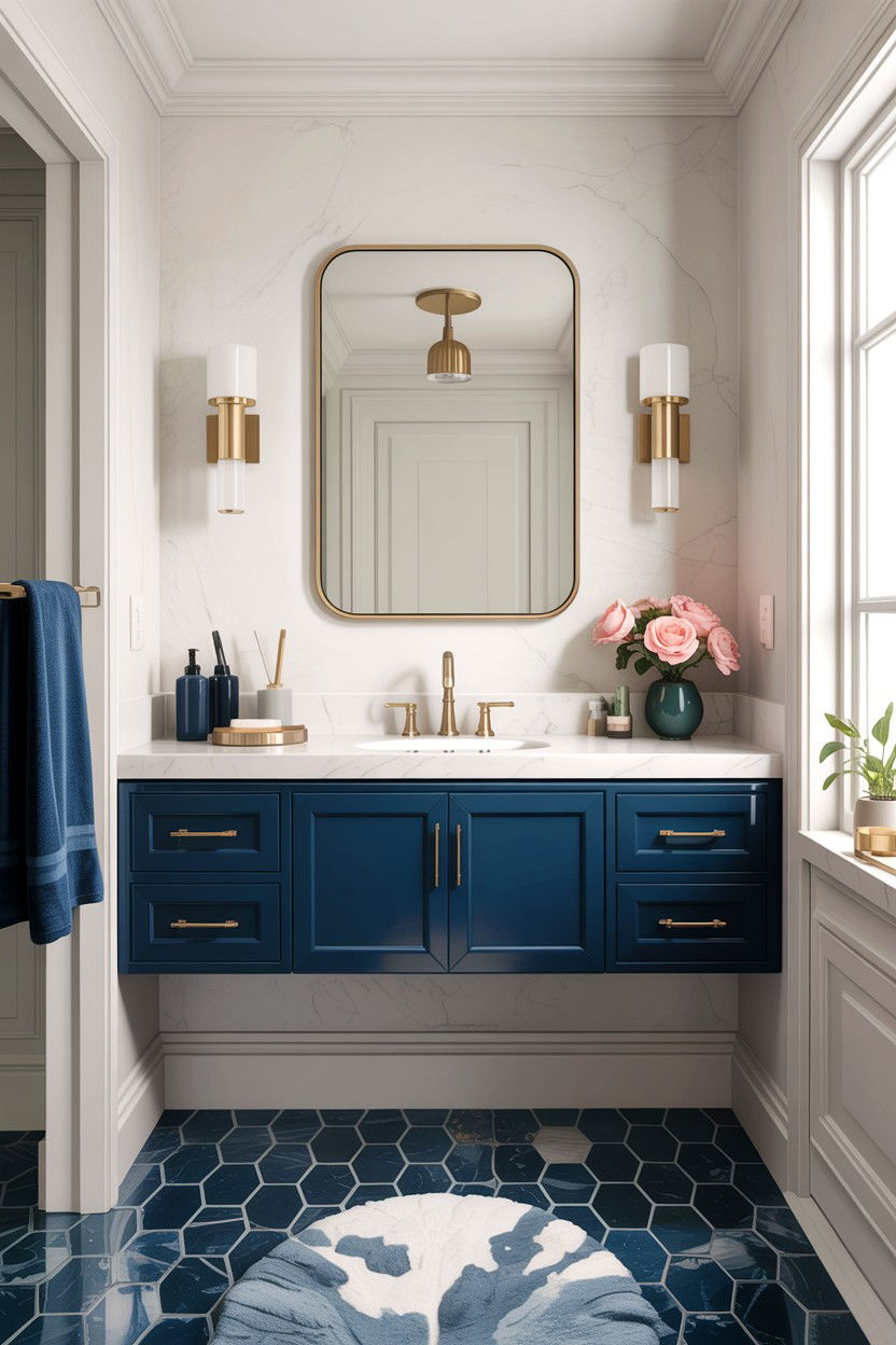 Brass and sapphire bathroom - 30 jewel tone bathroom ideas