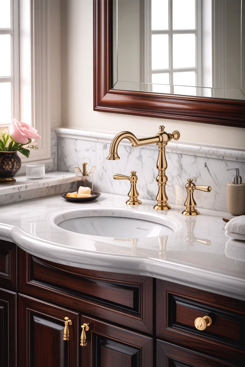 Brass bathroom faucet - 30 colonial bathroom ideas
