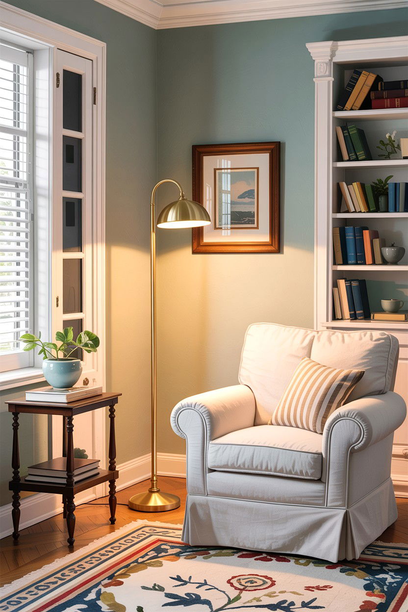 Brass floor lamp - 30 cape cod living room ideas