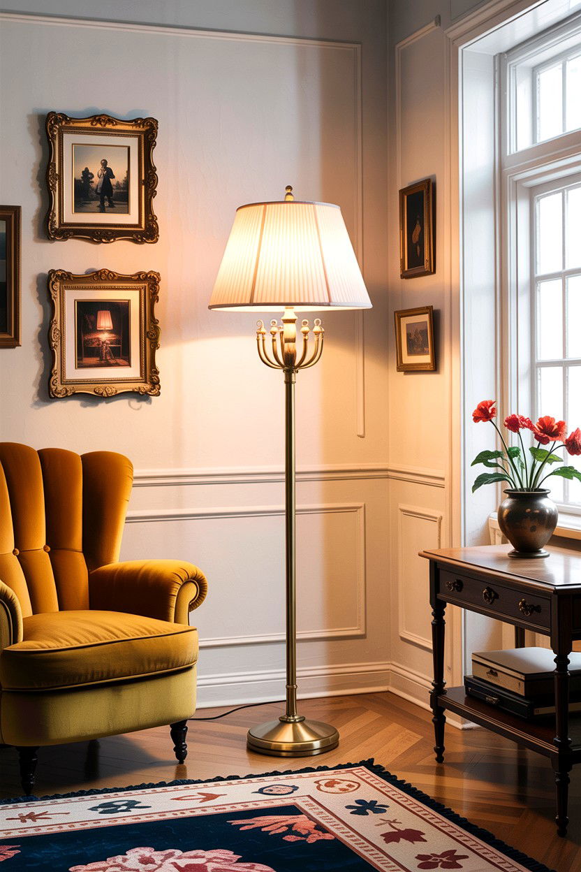 Brass floor lamp - 30 living room antique furniture ideas