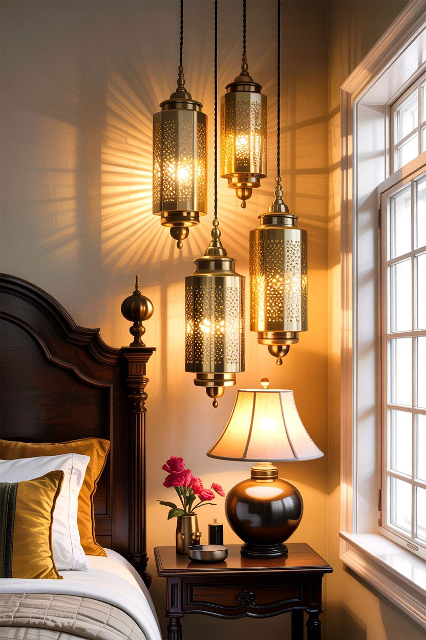 Brass lamp lighting - 30 Indian bedroom ideas