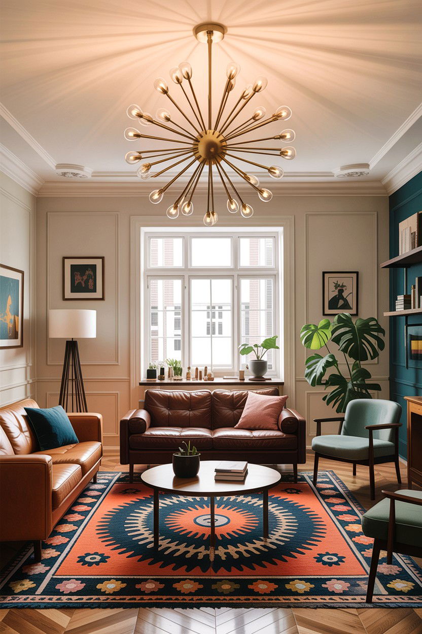 Brass light fixture - 30 DIY living room ideas