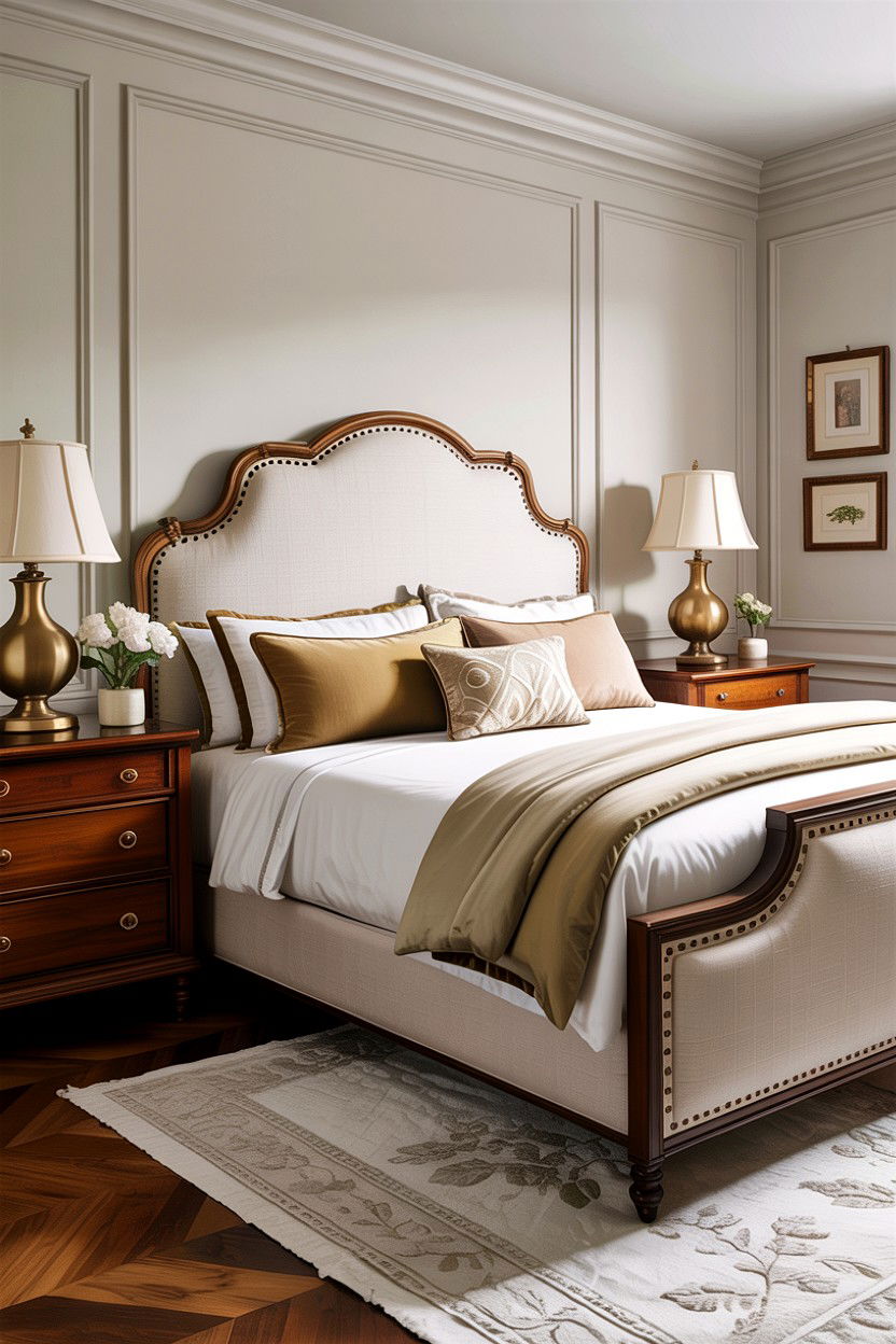 Brass nailhead linen headboard - 30 bedroom linen headboards