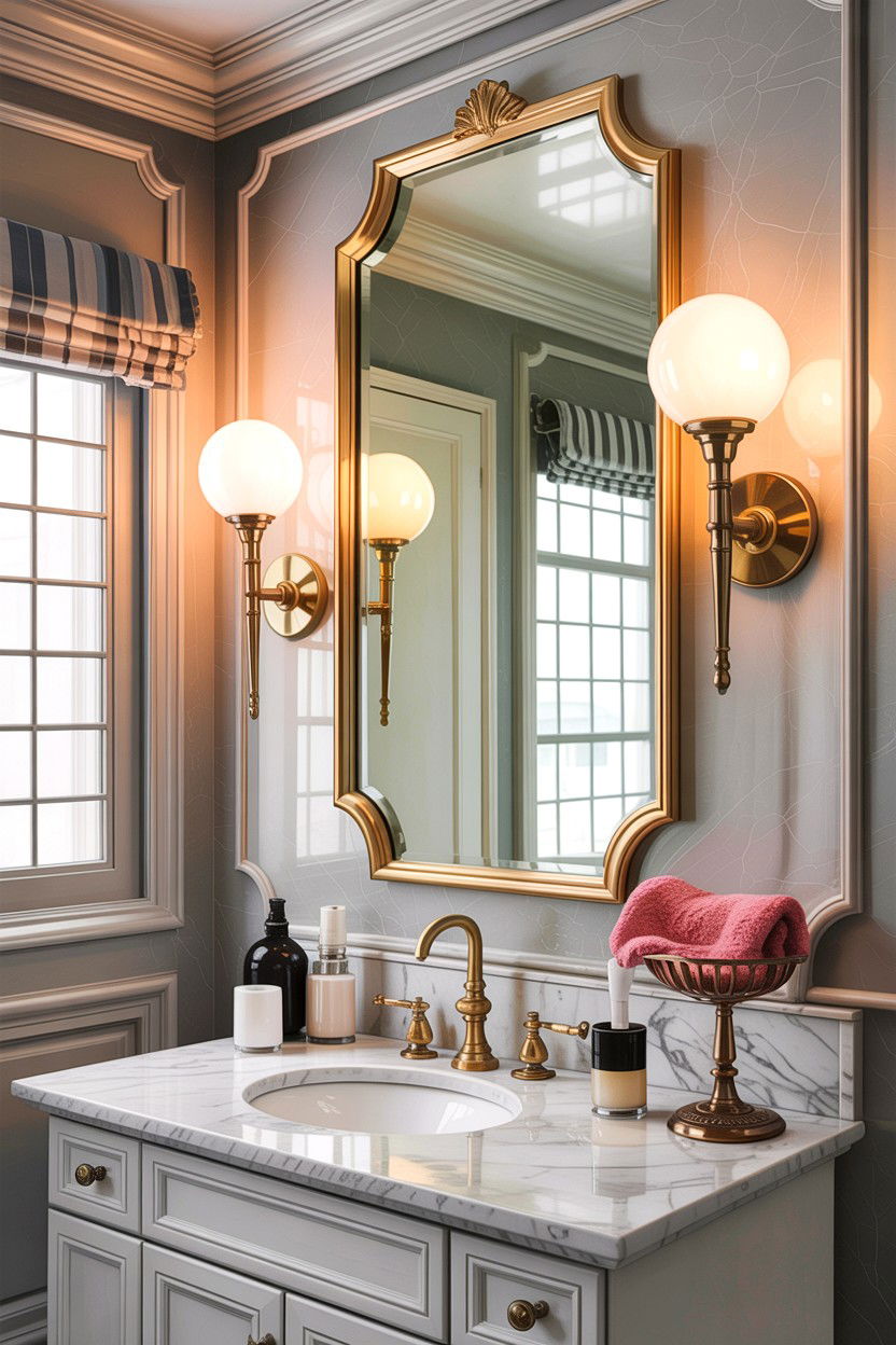 Brass wall sconces - 30 Hollywood regency bathroom ideas